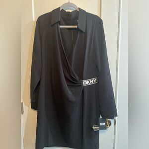 DKNY Black Draped Front Dress